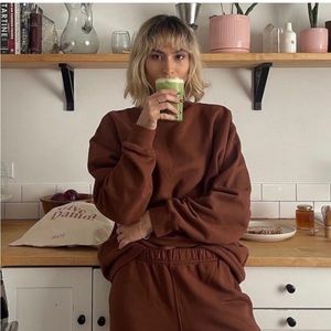 Mate the Label Fleece Relaxed Sweatpants Cocoa Brown size L